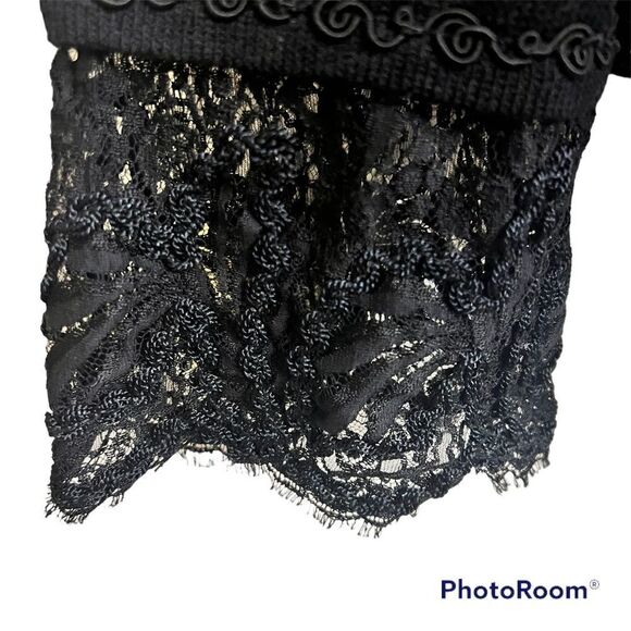 Escada Vintage Black Virgin Wool Evening Jacket French Lace cuffs Sz 44 Large - Picture 4 of 12